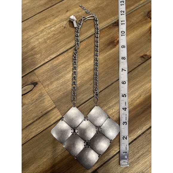 Irene Silver Tone Square Cluster 12" Long  Statement Necklace NEW - Picture 5 of 10